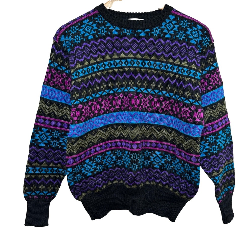 Meister Vintage 100% Wool Fair Isle Sweater Womens Medium Nordic Cabincore 80s